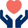 Hands holding heart compassion icon