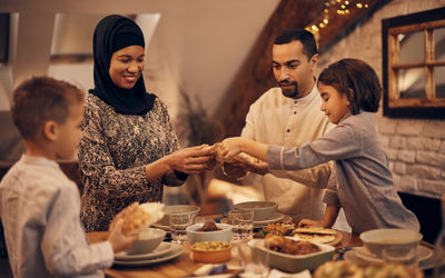 Family enjoying meal during Ramadan.
