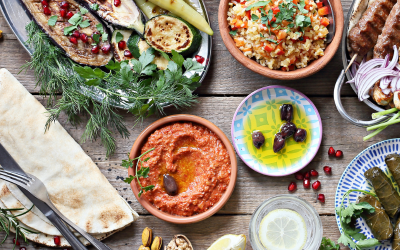 Mediterranean food spread.