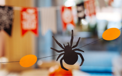 Paper cut out decoration of spider for Halloween.