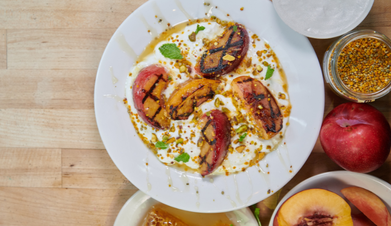Grilled peaches and Greek yogurt.