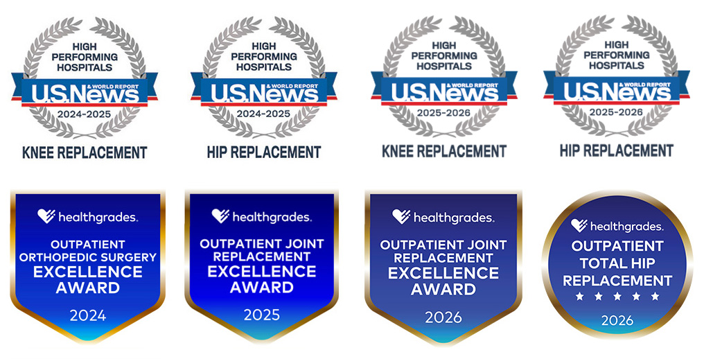 Graphic of 2026 U.S. News and Healthgrades awards badges
