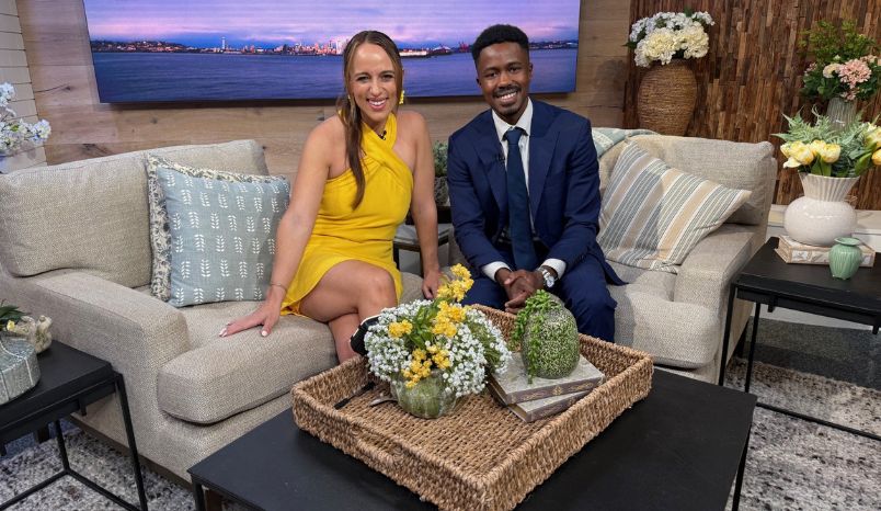 Seen on King 5 New Day NW: Overlake Cancer Center’s Radiation Oncologist sitting in chair next to Kelly the host