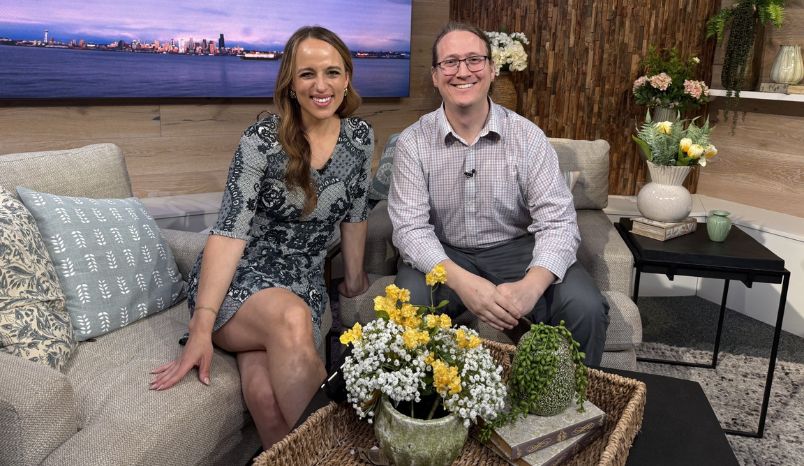 Seen on King 5 New Day NW: Overlake Neuroscience Institute's Epilepsy Specialist sitting in chair next to Kelly the host