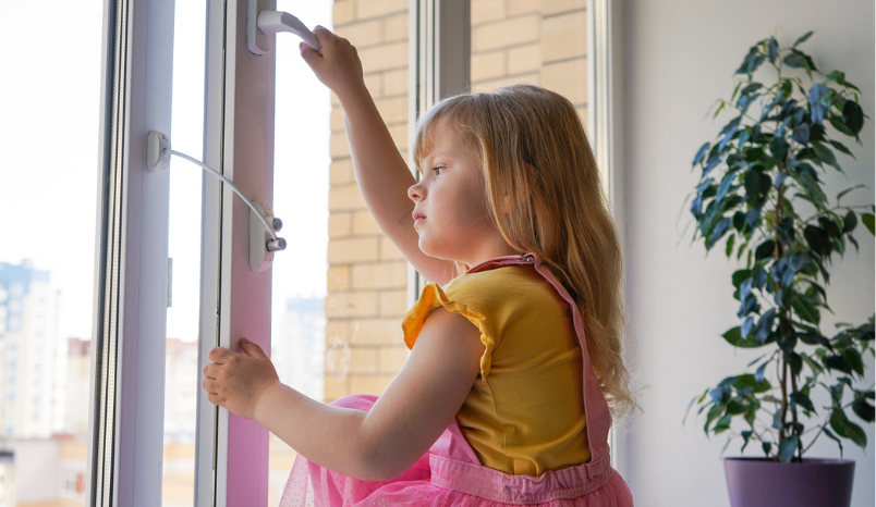Safety at home for small children. a lock on the window protects children from opening the window. 