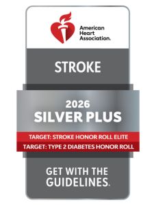 AHA Get with the Guidelines 2026 Stroke Silver Plus Award Badge