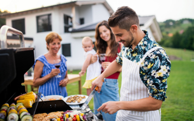  Portrait of multigeneration family outdoors barbecue, grilling