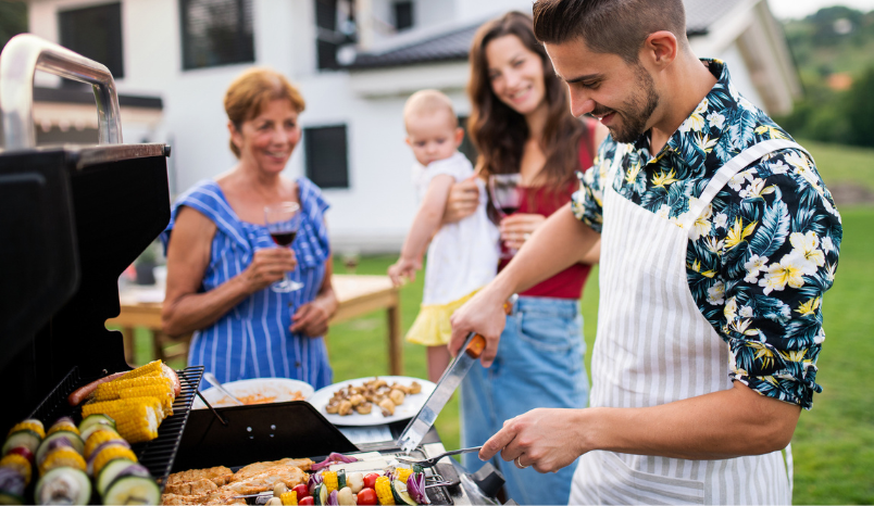  Portrait of multigeneration family outdoors barbecue, grilling