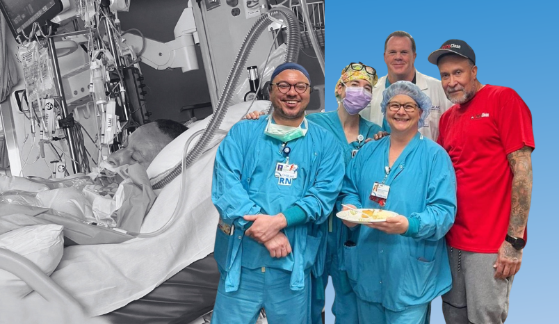 Miguel brings lunch to the team that saved his life.