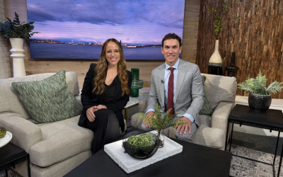Seen on King 5 New Day NW: Overlake's Cancer Center MD Speaks on Supportive Care & Survivorship Services sitting in chair next to Kelly the host