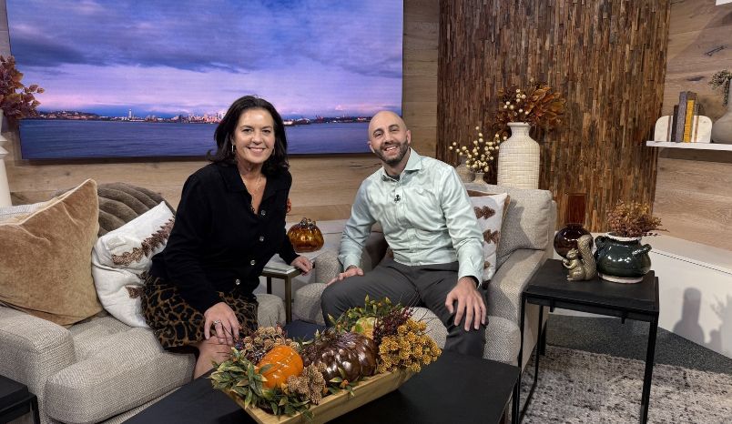 Seen on King 5 New Day NW: Overlake Heart & Vascular Center's MD Speaks About Cardiac Imaging Technology sitting in chair next to Kelly the host