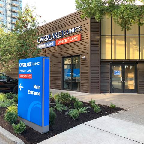 Front exterior view of Overlake Downtown Bellevue Primary and Urgent Care clinic building