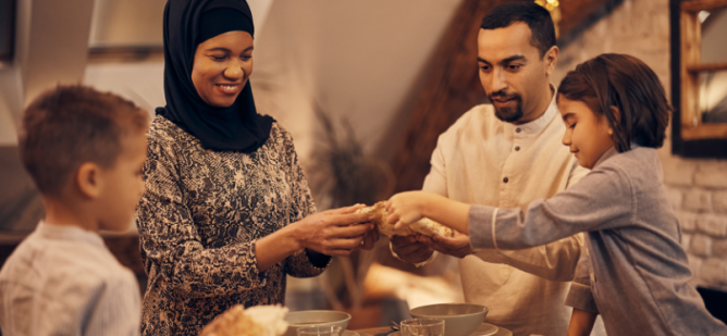 Family enjoying meal together during Ramadan.
