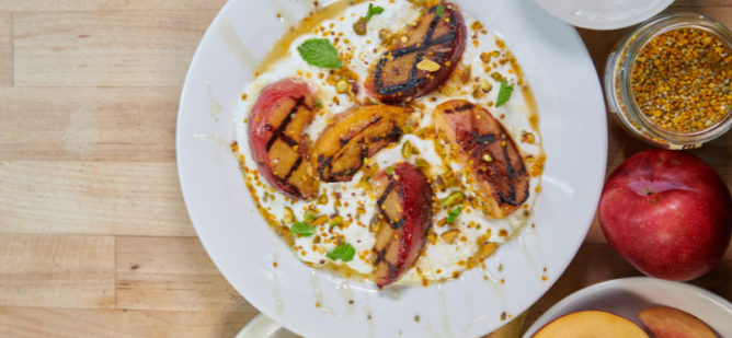 Grilled peaches and Greek yogurt.