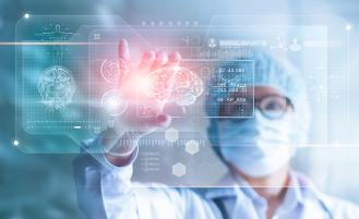Doctor using a futuristic touch-screen
