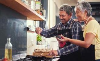 Couple cooking together