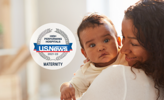 The US News &World Report badge for Overlake Medical Center being on the list for Best Hospitals for Maternity
