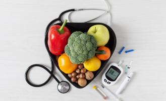 Healthy food and a continuous glucose monitoring device.