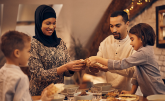 Family enjoying meal together during Ramadan.