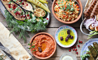 Mediterranean food spread. 