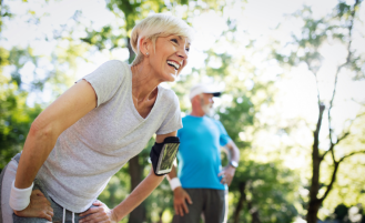 Older woman rests after run.