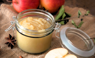 Homemade applesauce in mason jar.