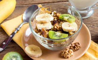 Kiwi, walnut and banana parfait.