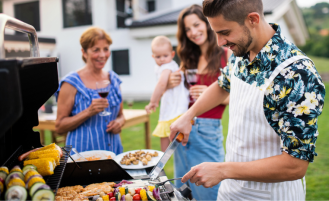 Portrait of multigeneration family outdoors barbecue, grilling