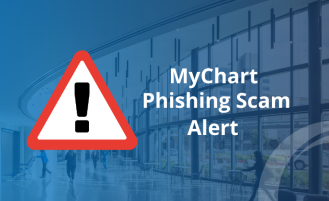 MyChart Phishing Scam Alert Image with Warning Sign